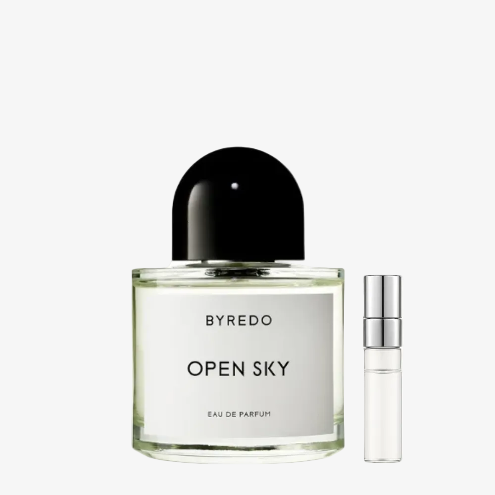 Byredo Open Sky EDP hajuvesipullo ja hajuvesinäytteen sumutin – Aromatale