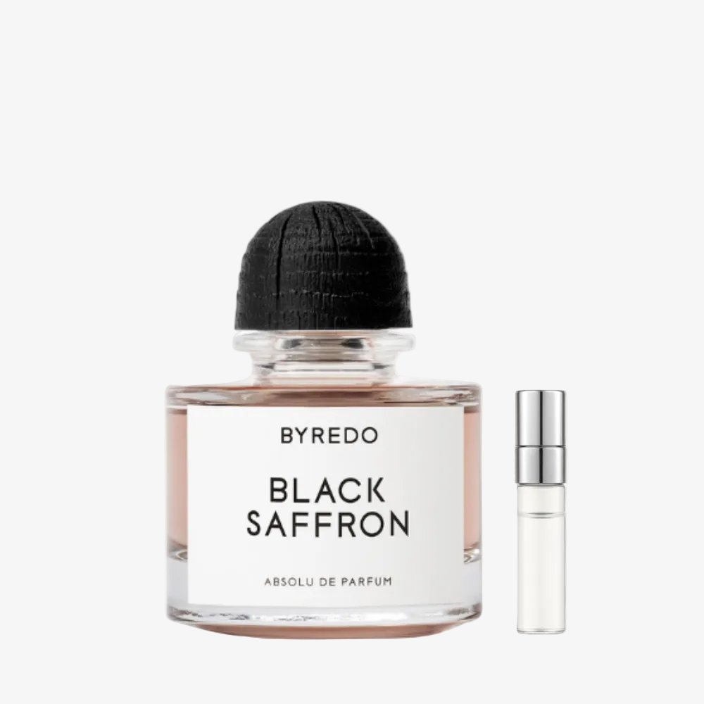 Byredo Black Saffron EDP hajuvesipullo ja hajuvesinäytteen sumutin – Aromatale