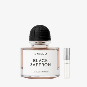 Byredo Black Saffron EDP hajuvesipullo ja hajuvesinäytteen sumutin – Aromatale