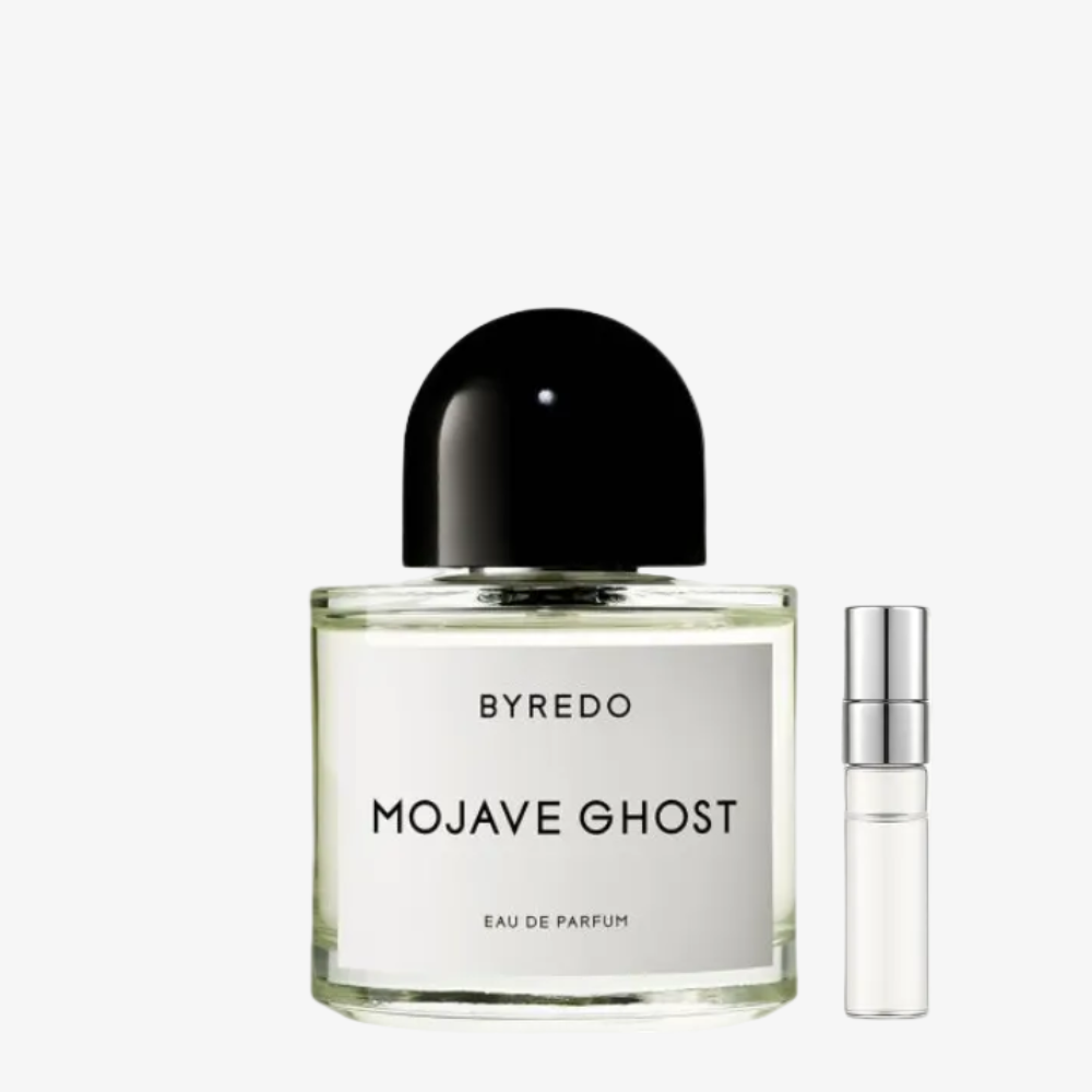 Byredo Mojave Ghost EDP hajuvesipullo ja hajuvesinäytteen sumutin – Aromatale