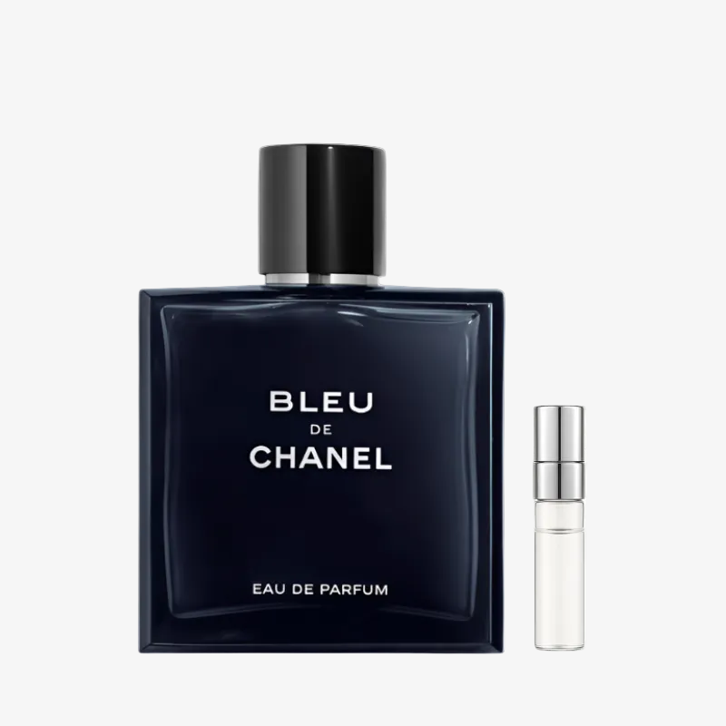 Bleu de Chanel EDP hajuvesinäyte atomisoijalla miehille – sitrushedelmien, suitsukkeen ja puun elegantti tuoksu, Aroma Tale