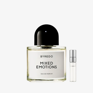 Byredo Mixed Emotions EDP smaržu pudele un Aromatale smaržu paraugs – melnās tējas un bērza koksnes aromāts