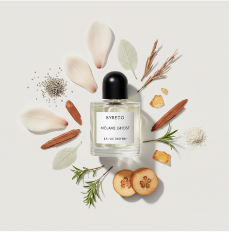 Byredo Mojave Ghost EDP lifestyle nuotrauka – muskuso ir sandalmedzio aromatas unisex