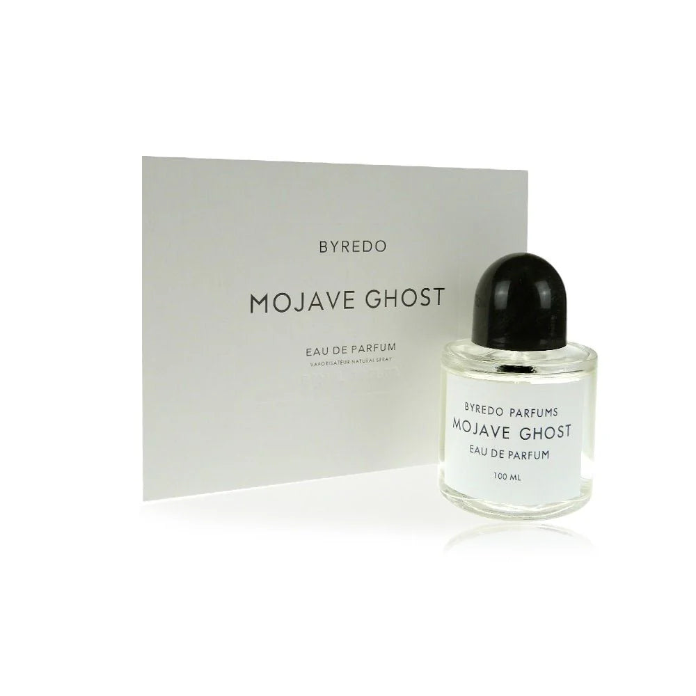 Byredo Mojave Ghost EDP kvepalu pakuote ir buteliukas – subtilus unisex nisinis aromatas