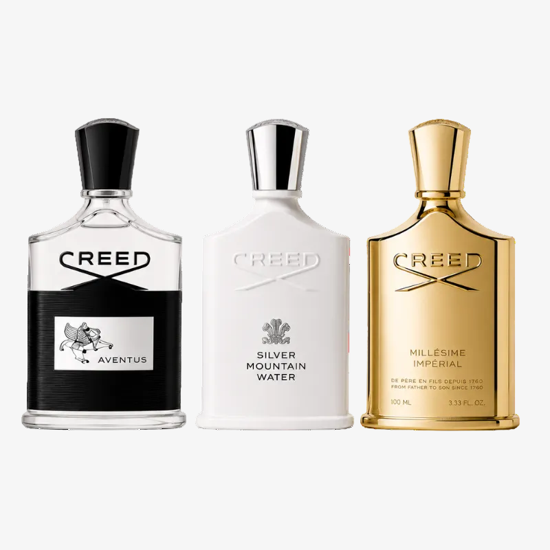 CREED Discovery Set 3 × 3 ml – Aventus, Silver Mountain Water, Millesime Imperial parfüümiproovikute komplekt