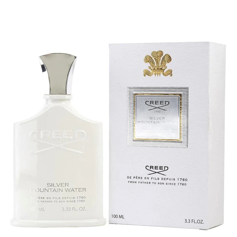 Creed Silver Mountain Water kvepalų pakuotė ir buteliukas – Aromatale