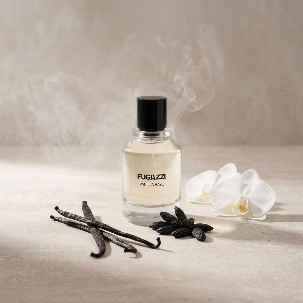 Fugazzi Vanilla Haze Extrait -tuoksupullo – vaniljan nicheparfymeria, Aroma Tale