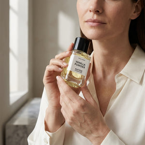Matiere Premiere Vanilla Powder EDP hajuvesipullo mallin käsissä – Aromatale