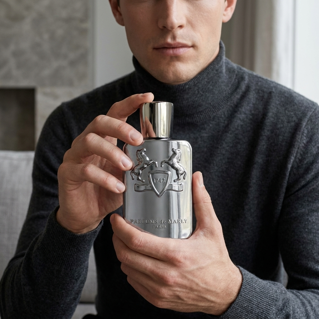Vyras laiko Parfums de Marly Castley EDP kvepalų buteliuką